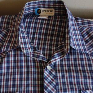 Vtg U.S.A. FINK CLOTHING Long Sleeve Plaid Pearl Snap Shirt – Mens Med